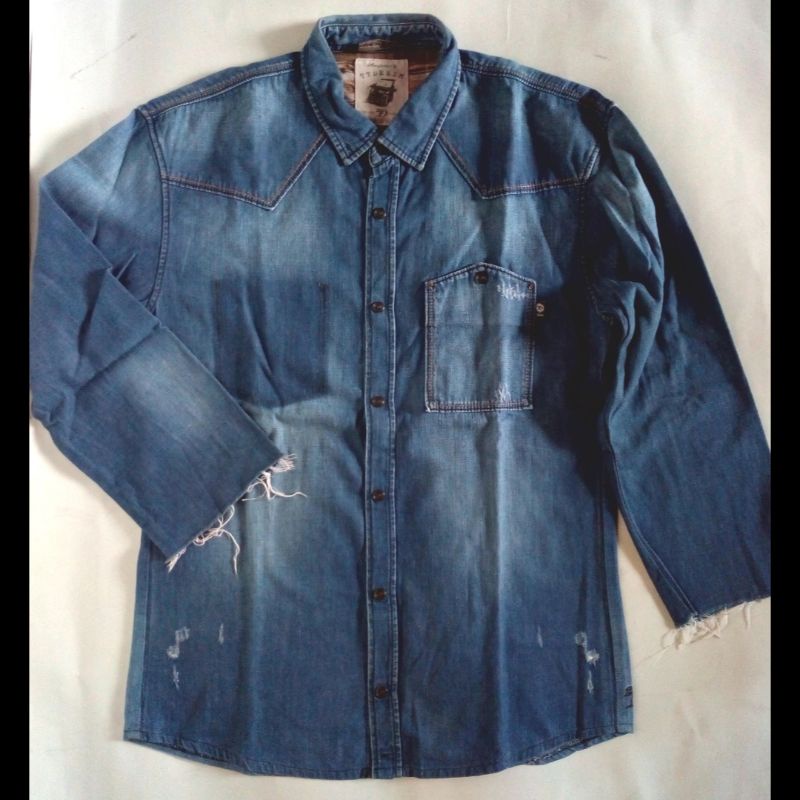 kemeja denim lengan panjang raw style merk tom tailor denim size L