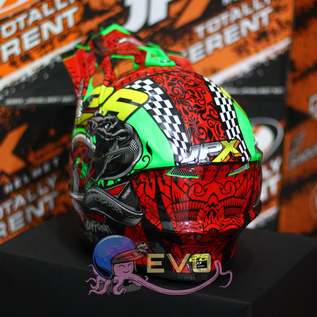 HELM JPX CROSS_SERI X16 - FLUO GREEN GLOSS + GOOGLE SNAIL (ONGKIR 2 KG) HELM JPX TERBARU