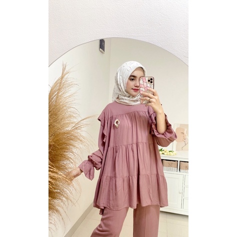 Queena set pants / tunik set kulot / baju set celana