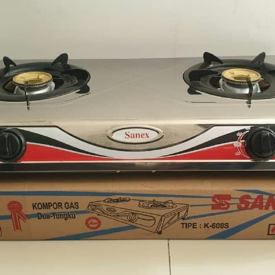 Kompor Gas 2 Tungku Stainless Steel Sanex K608S Api Besar