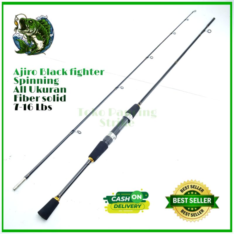 joran pancing murah spinning Fiber solid kuat kaku ajiro black fighter 135 150 165 180 198 cm