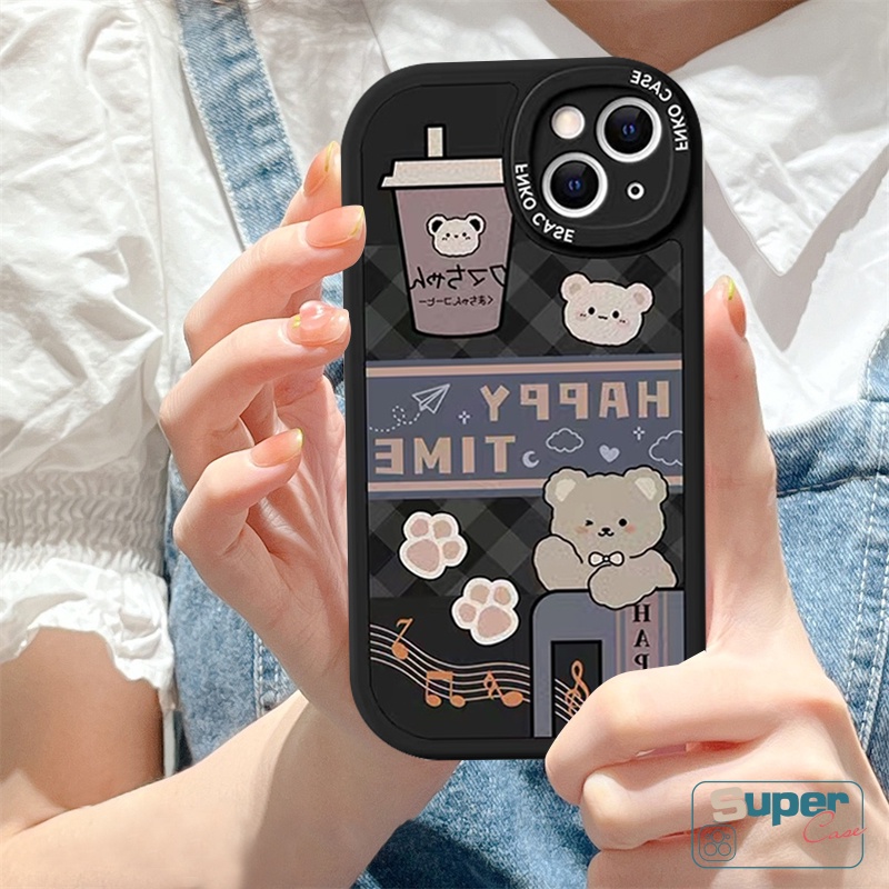 Case OPPO A17 A95 A15 A12 A57 A16 A78 A58 A17K A15s A96 A3S A55 A94 A16K A1K A31 A9 A5 A54 A5S A76 A7 A92 A74 A53 A33 A16E Reno 5F 8T B5 7 6 4 Beruang Kartun Lucu Soft Cover Teh Susu