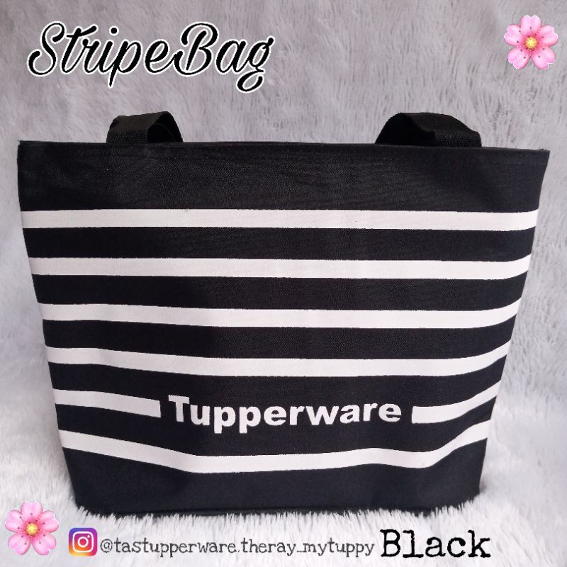 Tas Tupperware BagStripe's  / Tas bekal makan motif salur ( Zipper bunga es )