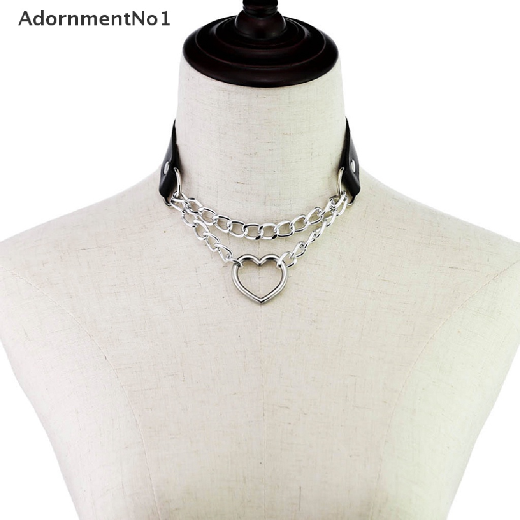 (AdornmentNo1) Kalung Choker Bahan Kulit Imitasi Dengan Liontin Bentuk Hati Model Gothic / Punk Untuk Wanita