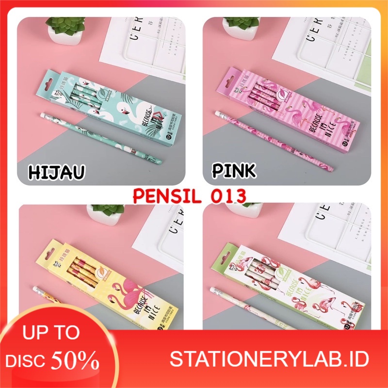 

LAB PENSIL 013 | PENSIL HB EDISI FLAMINGO | PENSIL 1 KOTAK 12 PCS | PENSIL MOTIF UNIK