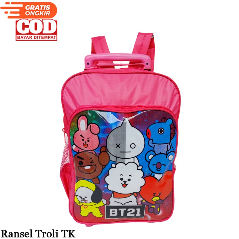 Tas Anak Perempuan TK,Tas Troli Anak tas dorong anak tas roda Little Pony ,Frozen ,LOL,B-t-21 tas troly anak