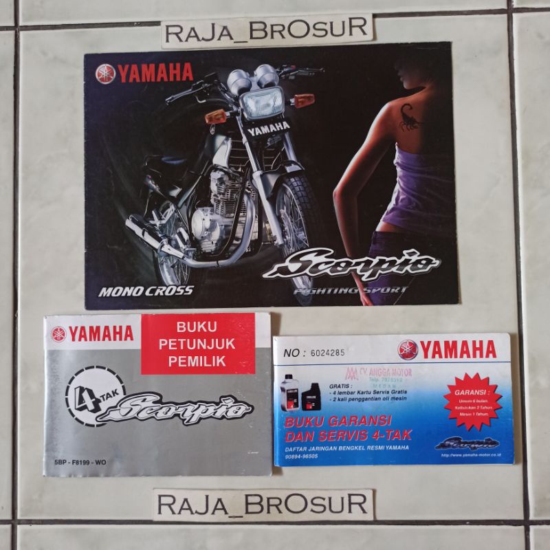 Buku petunjuk pemilik/buku servis/manual book + poster brosur leaflet Yamaha Scorpio Steko 2001