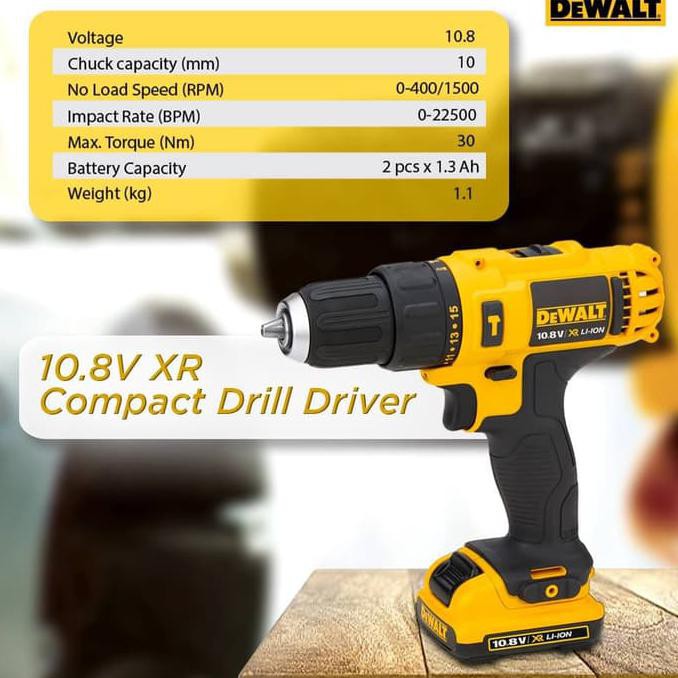 Diskon Dewalt 10.8V Xr Li-Ioncompact Hammer Drill Bor Cordless Dcd716C2K (C) Terbaru