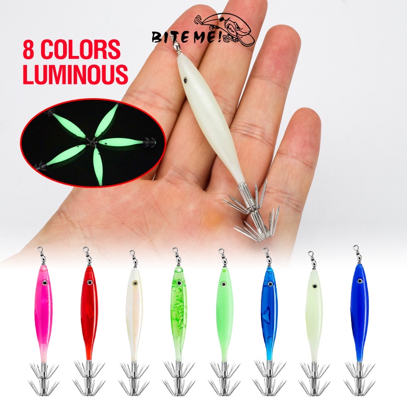 1pc Umpan Pancing Hardlure Bentuk Cumi-Cumi Mata 3D Luminous 8 Warna 6cm / 5g