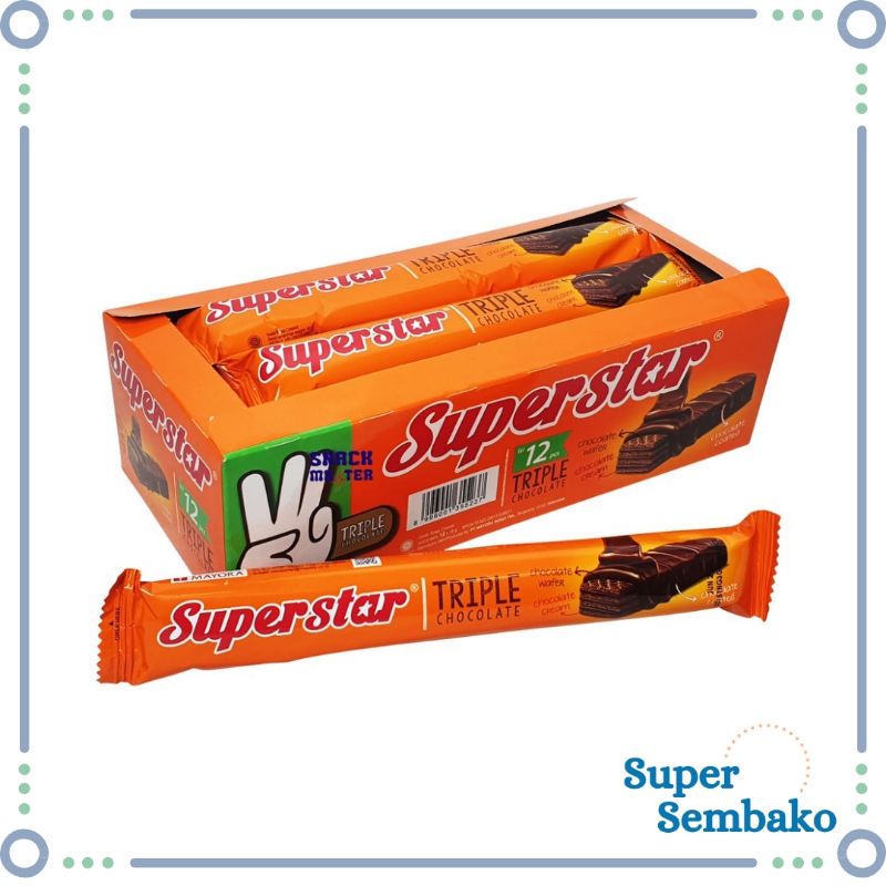 SNACK WAFER SUPERSTAR TRIPLE COKLAT ISI 12 PCS BATANG