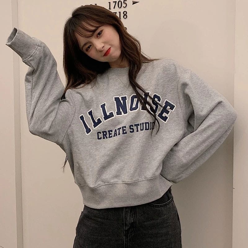 Sweater Wanita Basic ILLNOISE - Sweater Crewneck Korean Style - Sweater Fleece Best Quality