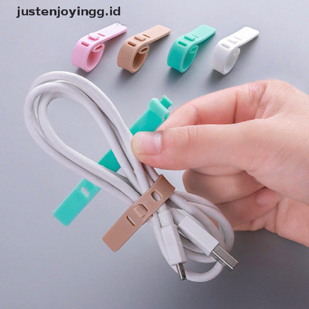 // justenjoyingg.id // Silicone Data Cable Organizer Headphone Cord Finishing Buckle Wrap Tie Strap ~