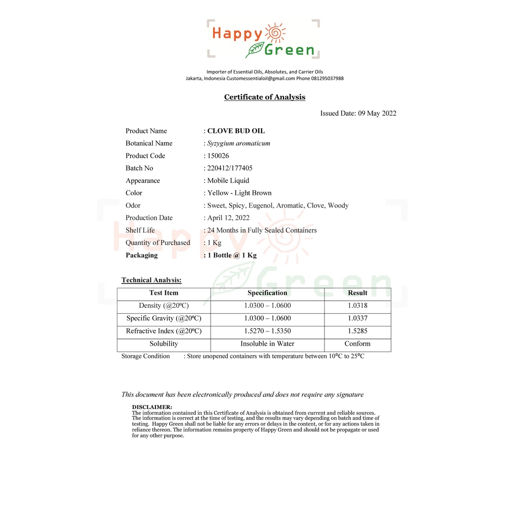 BPOM Happy Green Clove Bud Essential Oil - Minyak Bunga Cengkeh 100% Murni Pure Garansi Uang Kembali