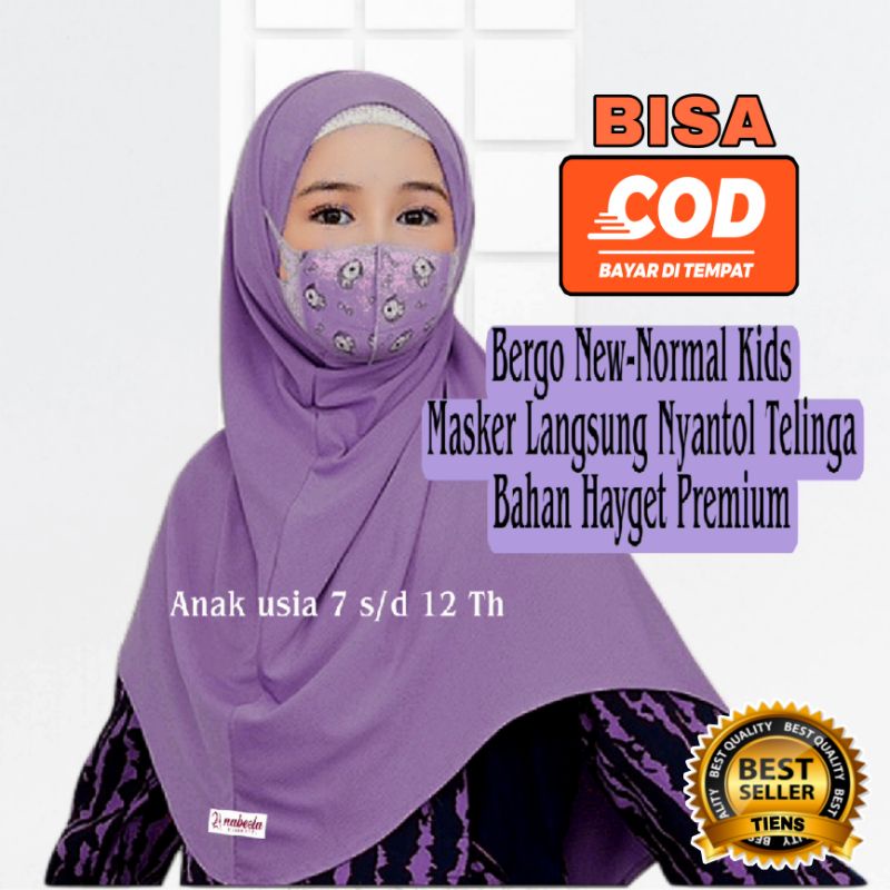 Bergo Hijab Jilbab Maryam Instant Instan Anak Kids Bayi TK SD 10 12 Tahun Dengan Lubang Masker Kaca 