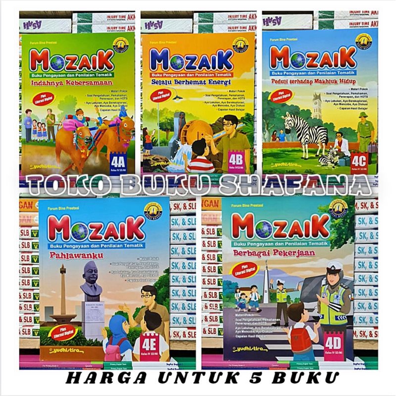 Paket 5 Buku Mozaik 4A 4B 4C 4D 4E Yudhistira Kelas 4 SD K13 Revisi - Pengayaan &amp; Penilaian Tematik