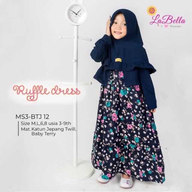 3 7 Tahun Gamis Anak Labella Baju Muslim Anak Bolero Rompi Navy