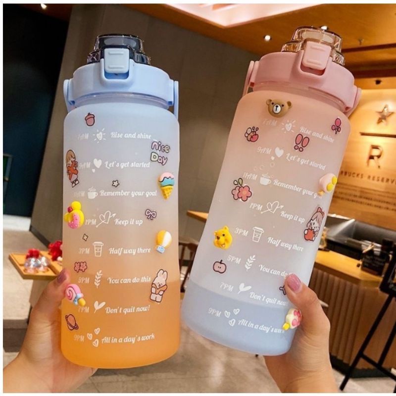 Botol Air Minum 2L Warna Gradasi Pelangi Korea Viral 2 Liter Bottle Tebal Besar 2000 ml Kualitas Lock &amp; Lock
