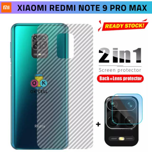 2IN1 Garskin Karbon Xiaomi Redmi Note 9 Pro Skin Carbon 3D Anti Gores Pelindung Belakang Premium