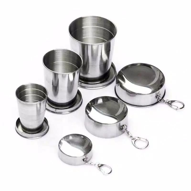 Gantungan Kunci Gelas Lipat Stainless Steel Camping Folded Cup