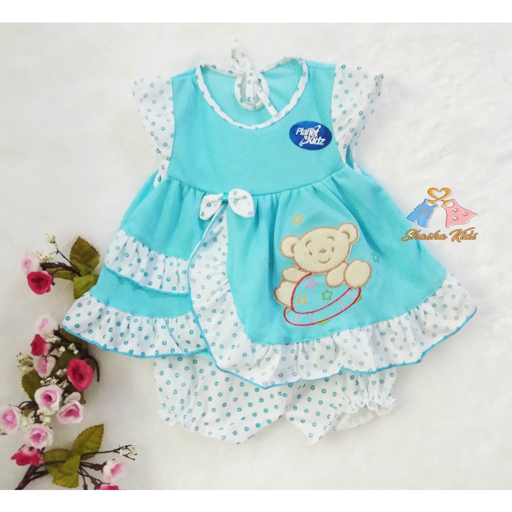 [L-016]  Baju Bayi Perempuan/ Dress  Bayi   Planet Kids cantik  motif bunga Murah  untuk usia 0-3bln