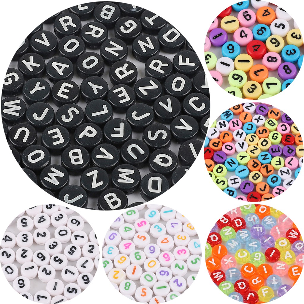 100 Pcs / Lot Manik-Manik Spacer Bentuk Bulat Datar Motif Alfabet Bahan Akrilik Ukuran 4x7mm Untuk Dot Handmade