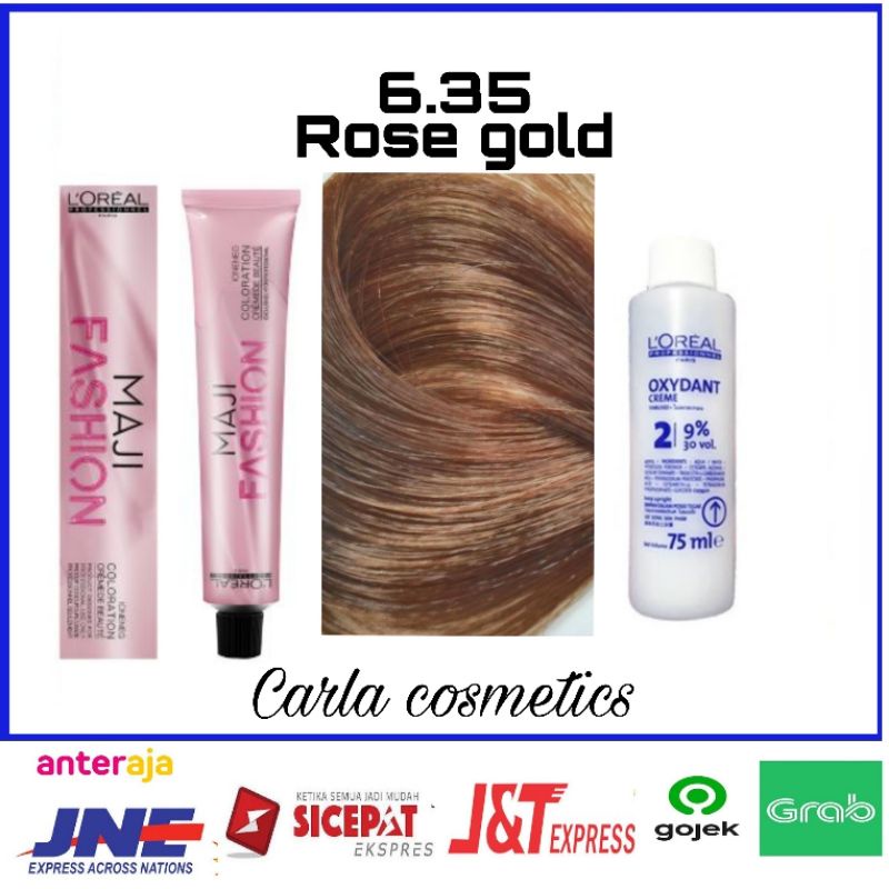 cat rambut Loreal majifashion 6.35 rose gold + oxidant Loreal ,hair color Loreal majifashion, pewarn