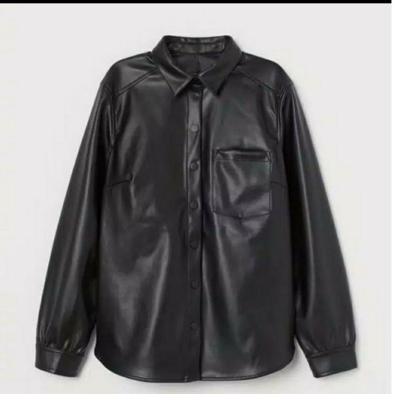 leather shirt long Sleeve/leather jaket woman/atasan kemeja semi kulit terlaris