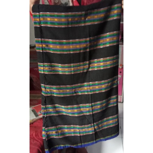 Kain Asli Tenun Ikat ENDE NTT Hitam Motif Garis Plit Biru