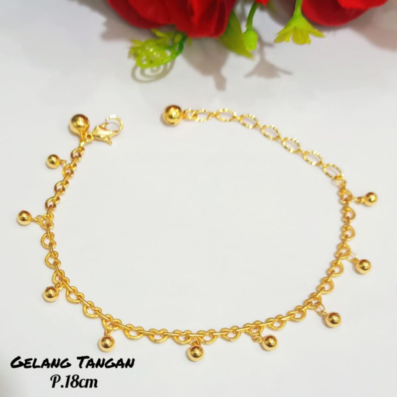 Gelang Tangan TITANIUM Dewasa Love Jurai rumbai bola-bola kecil emas Korea Anti karat