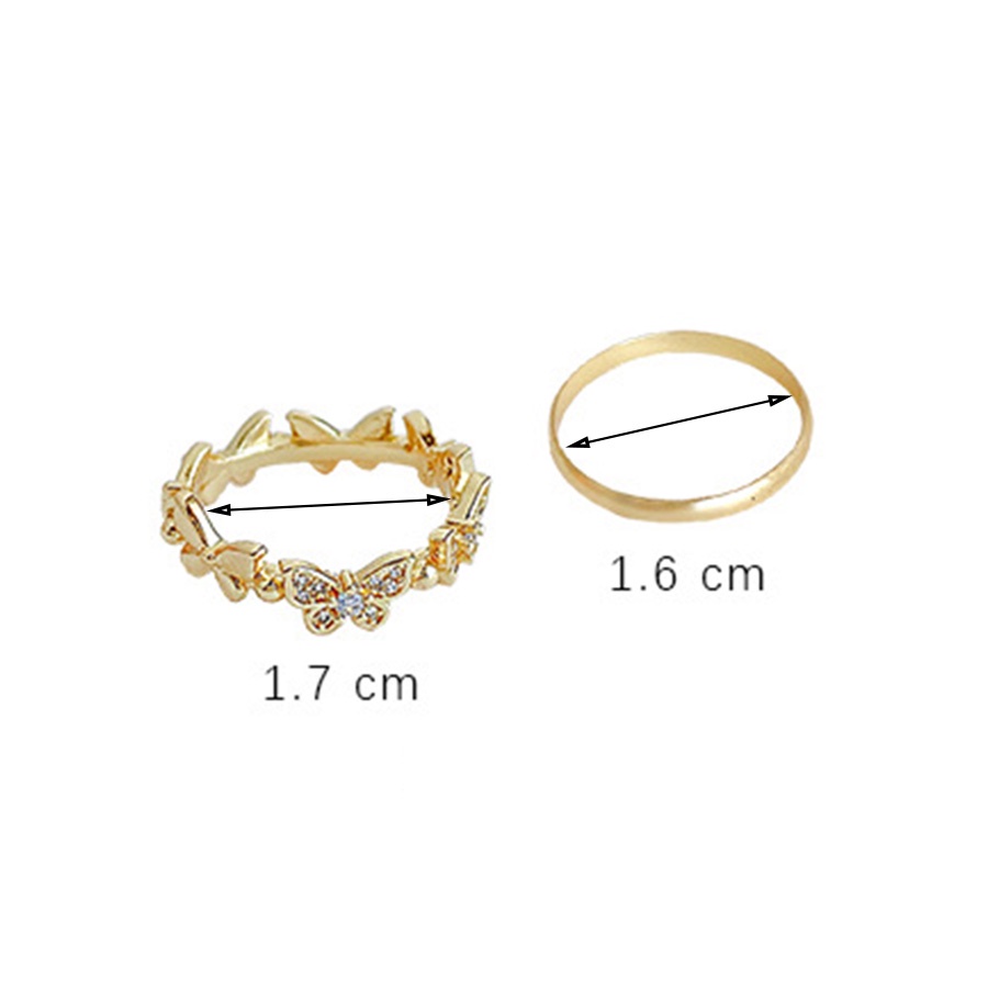 [2 Buah Set ] Cincin Kawin Berlian Kupu-kupu Gaya Korea Kristal Mewah Fashion Wanita Stainless Steel Emas Rings