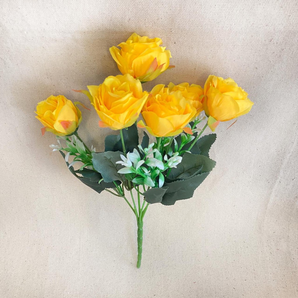 Bunga Mawar Rose Mini (satuan) Bunga Artificial / Bunga Plastik / Bunga Dekorasi / Pernikahan-kuning