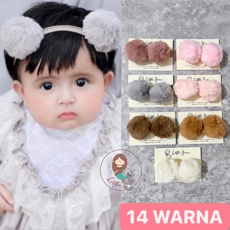 LITTLE YURA - Big Pom Pom Headband (Banyak Warna) / Bandana Bayi / Newborn Headband Nylon Baby / Pita Bayi dan Anak / Aksesoris Bando Anak