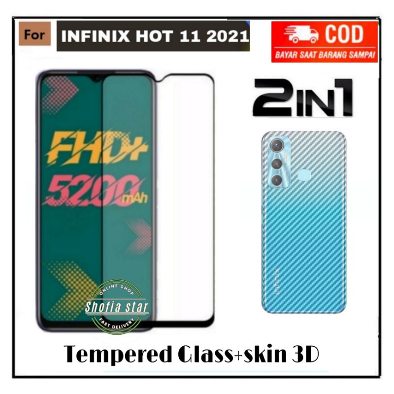 PROMO 2in1 Tempered Glass INFINIX HOT 11 11s 11 PLAY 10 PLAY Note 11 11 nNc Full Layar Plus Garskin Carbon 3D