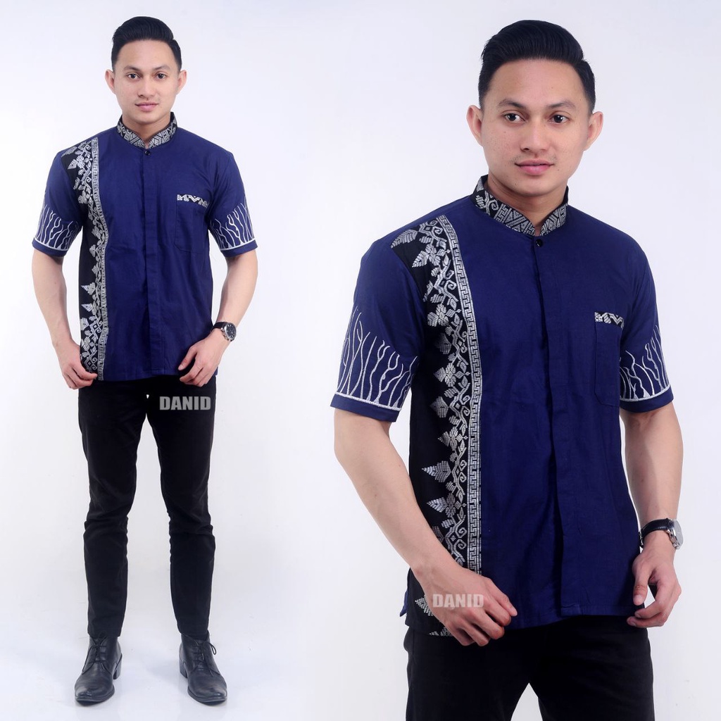 Baju Koko Pria Bordil modern kombinasi Batik Lengan pendek-Terbaru dan paling di Cari Terlaris