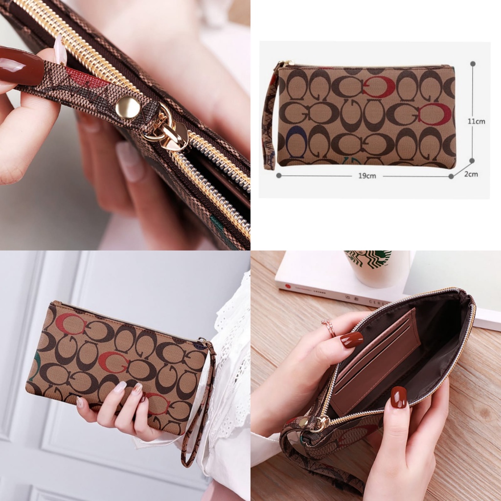 DOMPET PANJANG WANITA IMPORT KULIT COKLAT LAURA WA413B7 MUAT HP SLOT KARTU RESLETING TALI PENDEK TIPIS BATAM BRANDED FASHION KOREA KEKINIAN REMAJA CEWEK MURAH