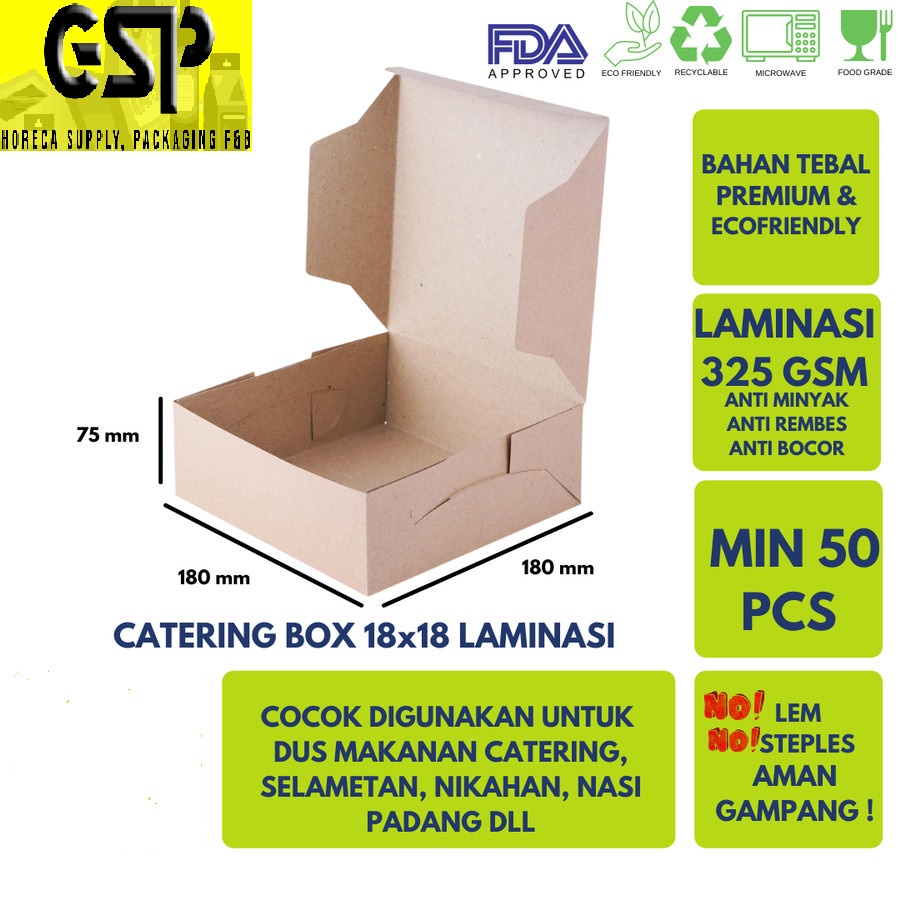 

isi @50 PCS / PACK . BOX DUS KERTAS NASI 18x18 KOTAK NASI KRAFT PAPER / COKLAT SUPER TEBAL PREMIUM KARDUS TUTUP SAMBUNG / CATERING BOX / DUS NASI KATERING /PILIH DIVARIAN