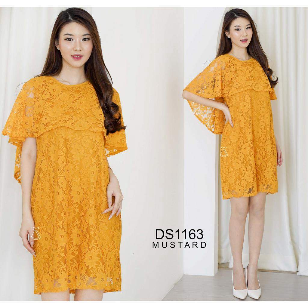 DS1163 -  DRESS PESTA BRUKAT MIDI SEPAN LACE DRESS WANITA PREWEDDING MURAH GROSIR