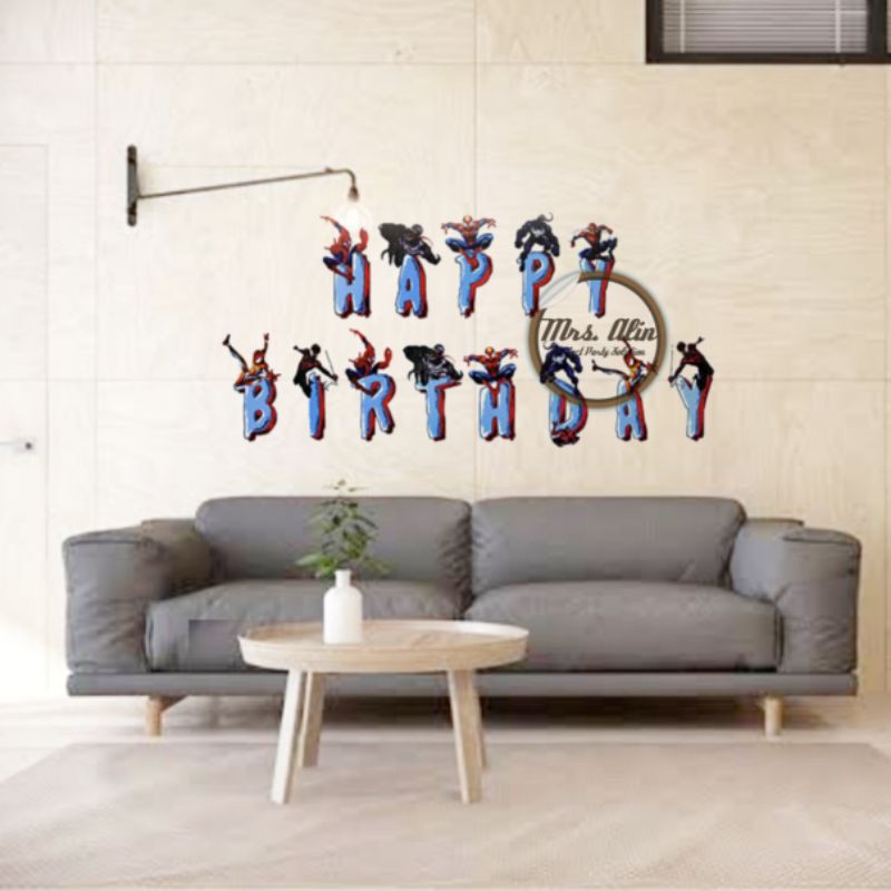 Banner Spiderman / Banner Karakter / Banner Happy Birthday / Bunting Flag Ulang Tahun / Banner Huruf