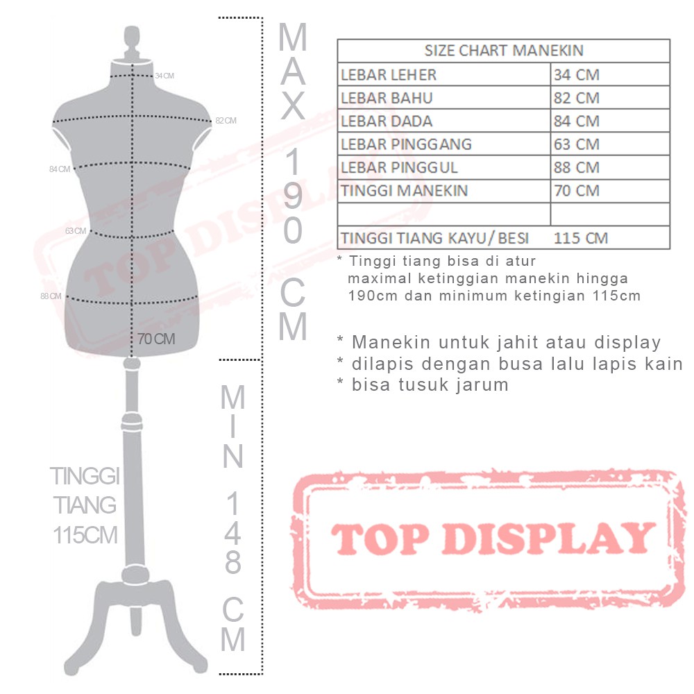 MANEKIN POLA KREM + KAKI BESI MANEKIN JAHIT PATUNG POLA MANEKIN