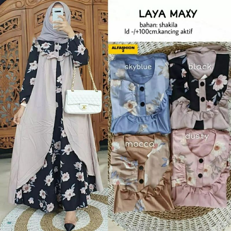 Laya Maxy, GAMIS WANITA MUSLIM CANTIK FIT XL BAHAN SHAKILA IMPORT LD 100 KANCING BUSUI TERMURAH OOTD