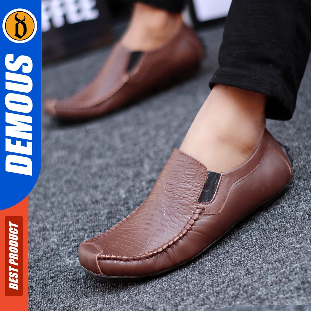 DEMOUS Friza - Sepatu Slip On Pria Casual Kerja Kulit Asli