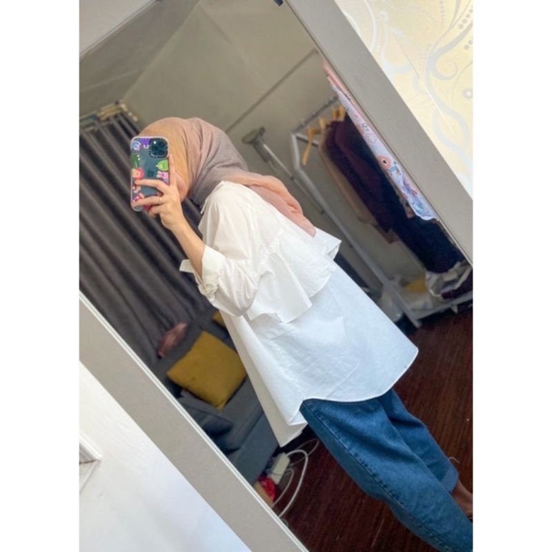 CUCI GUDANG!! Ruffle Back Shirt Oversize / Tiny shirt / Blouse Duma / Wita Blouse