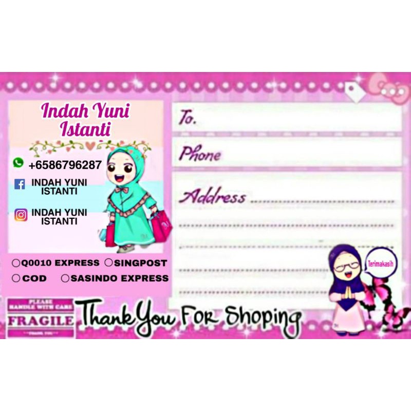 

LABEL PENGIRIMAN MOTIF HIJAB PINK (MINIMAL ORDER 100PCS)