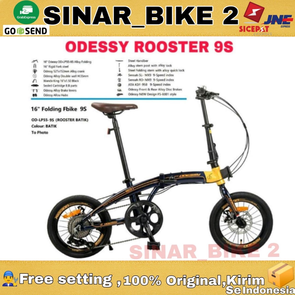 Sepeda Lipat 16 Inch ODESSY ROOSTER Alloy 9 Speed Cakram
