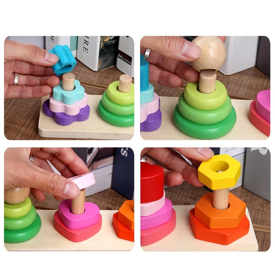 Insert Different Shape Matching Game Anak Mainan Balita Wooden Toys Mainan Kayu Mainan Balok Susun