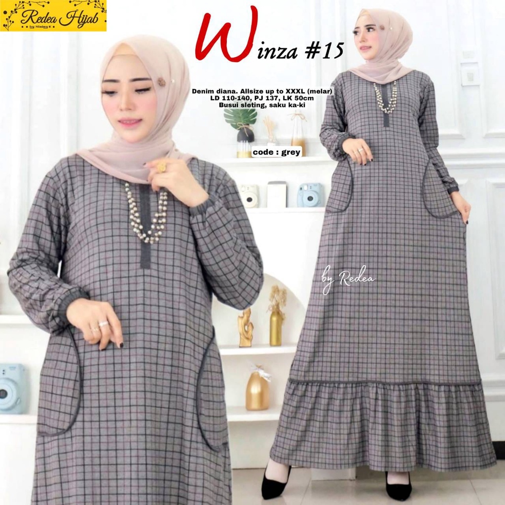 Baju Gamis Diana Kotak Kotak Jumbo Ld 140 Busui Friendly Rempel Bawah Saku Kanan Kiri Premium Kekini