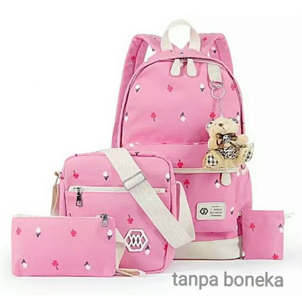 Rya.id - Tas Ransel Anak Sekolah Karakter Bunga Tulip Backpack Lucu Motif Cartoon Bunga Tulip Cute 4in1 Set - Tas Sekolah Anak Perempuan stylish
