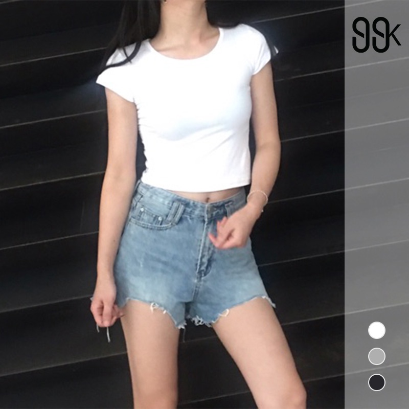 T-Shirt Casual Sexy Slim Fit Crop Top Kaos Lengan Pendek 1001 (S-XL)