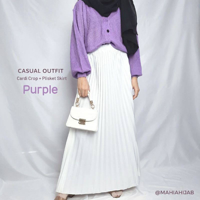 Crop Cardi One Set Cardigan + Rok Plisket by mahiahijab murah OOTD , paket hemat korean style PART 1 , SETELAN LENGKAP