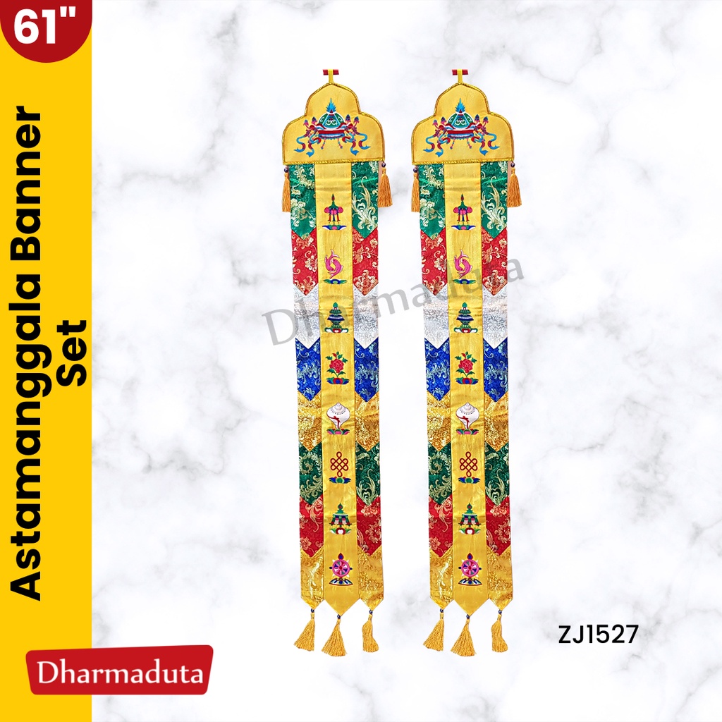 Astamanggala Banner Set Chukor Hiasan Buddhis Kain Tibet 153cm 2pc Set